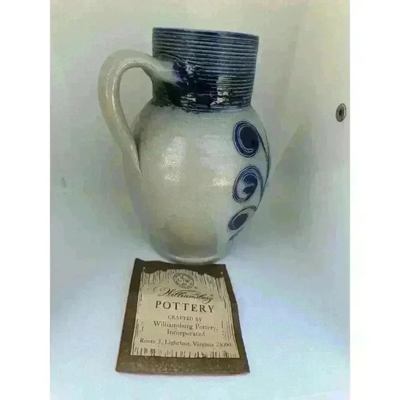 Williamsburg Pottery Pitcher Set Vintage Colonial Stoneware Blue Salt Glaze USA - Picture 6 of 16